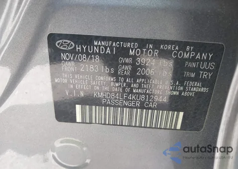 2019 Hyundai Elantra Value Edition from USA, damaged, VIN KMHD84LF4KU812944